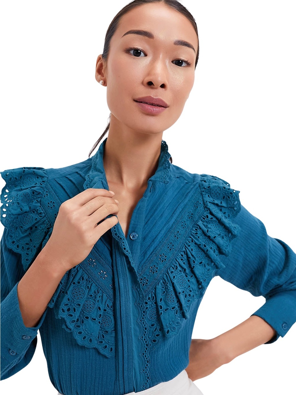 Tuckernuck Teal Eyelet Tatum Blouse
Teal